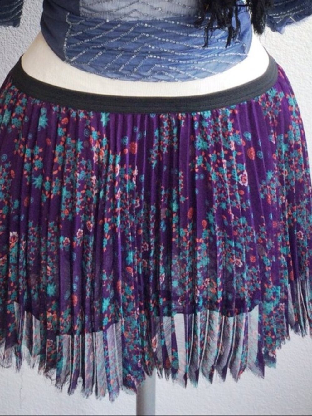 Free People One Purple Floral Print Mini Slip Skirt